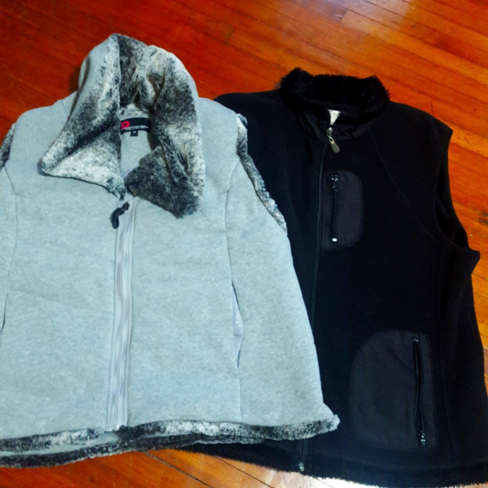 Faux Fur Trim Grey Women's Vest Jacket